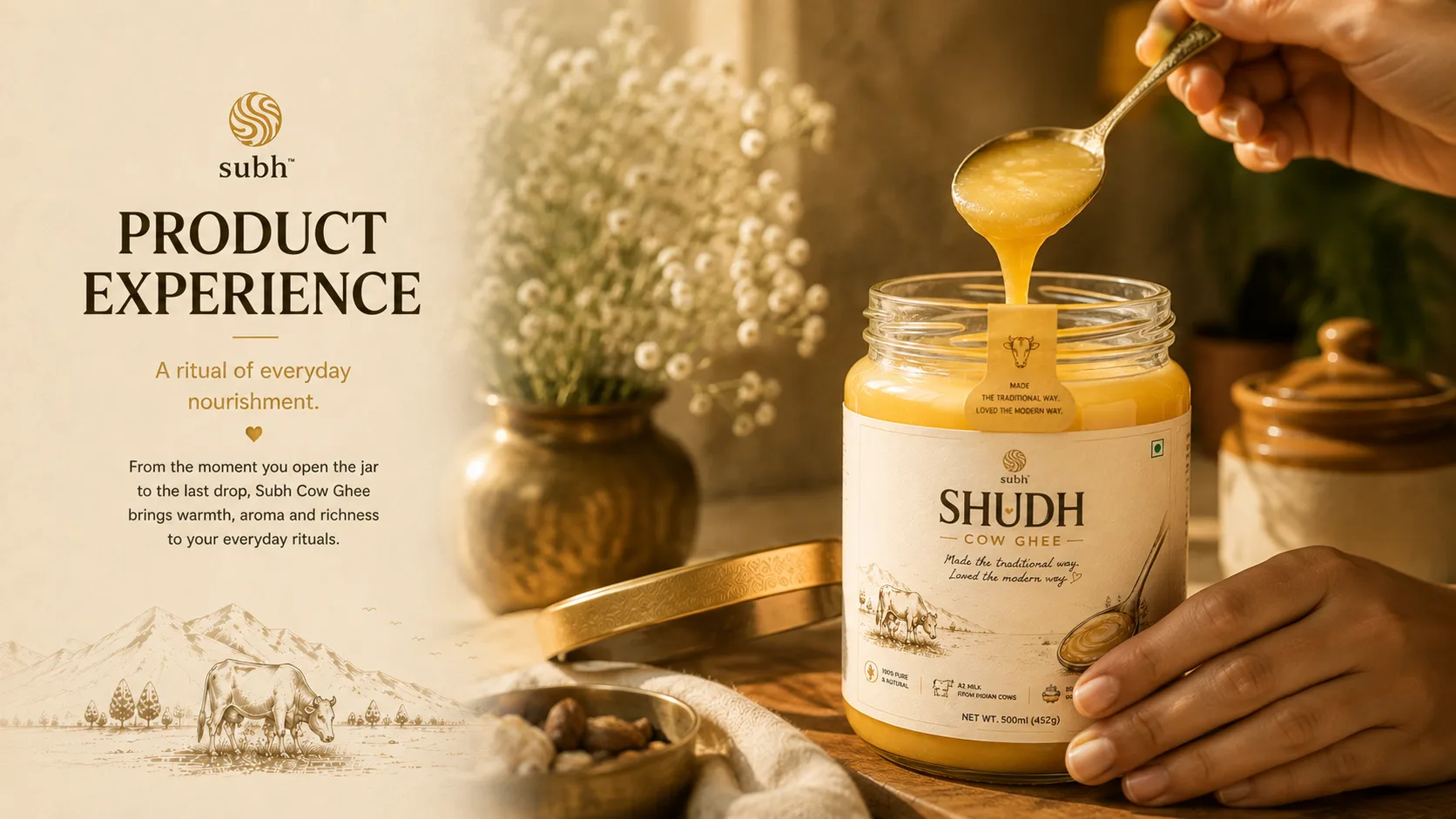 Subh Ghee — Packaging Design packaging & visual design mockup 12 by Raghav Chopra